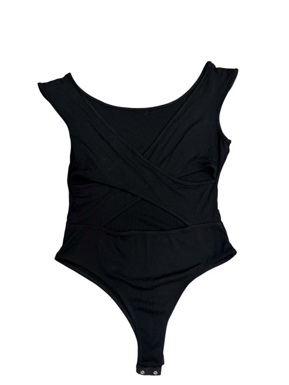 Lush Black Ribbed Cutout Bodysuit Size Large EUC